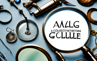 A magnifying glass over a collection of valuable items like jewelry