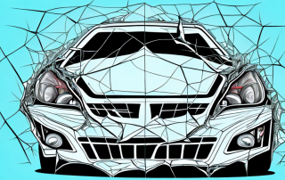 A car with a shattered windshield