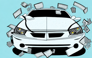 A car with a broken bumper and a contract torn in half