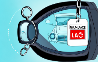 A car with a cancelled insurance tag hanging from the rearview mirror