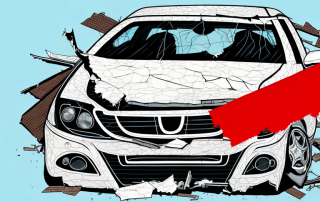 A broken car and a house damaged by a storm