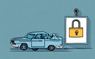 A broken car and a closed insurance office with a large padlock