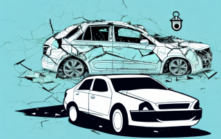 A damaged car with a rejected claim form symbolically attached to it