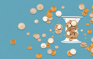 A broken vase with a few scattered coins around it