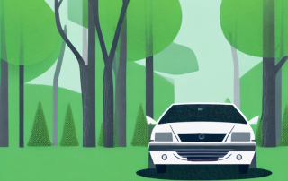 A car parked in a forested area with visible signs of animal damage