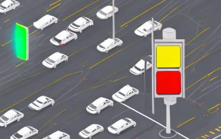 A broken traffic light at a chaotic intersection