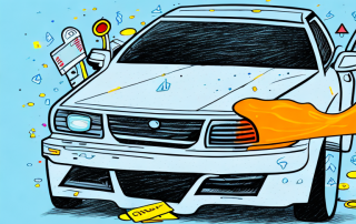 A car with a broken traffic signal and a spilled drink in the front seat