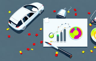 A car accident scene with a broken traffic light and a table chart floating above it
