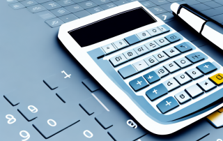 A calculator next to a car with a slight dent