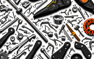 A variety of tools typically found in a car workshop