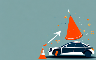 A car having a minor accident with a traffic cone