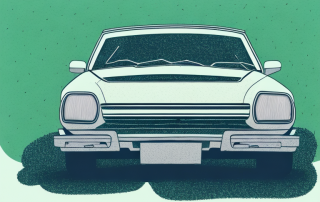 A car with minor damages parked on a forest road