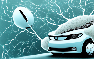 An electric car with a protective shield symbolizing insurance