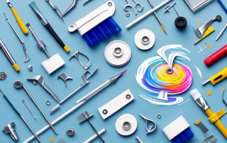 A toolkit with various tools like a paint pen