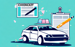 A damaged car with a checklist floating above it