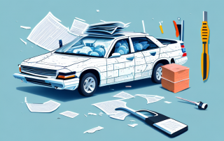 A damaged car in the process of being repaired