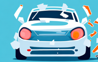 A car with visible damage parked near a sign indicating rising costs