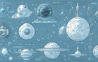 Various iconic elements from different science fiction sub-genres