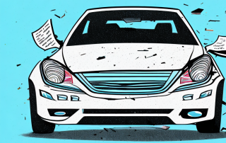 A damaged car with visible signs of a collision