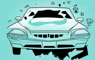A car with a broken windshield and dents