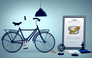 A broken vase and a bicycle with a bent wheel
