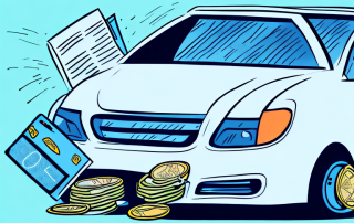 A rented car with visible damage parked next to a contract and a wallet