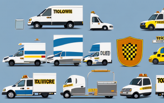 Several different types of commercial vehicles like a delivery van