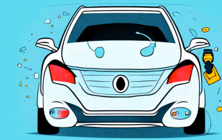 A car with a broken bumper and a safety shield symbol