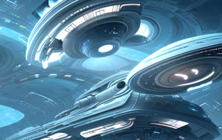 A collection of iconic science fiction elements