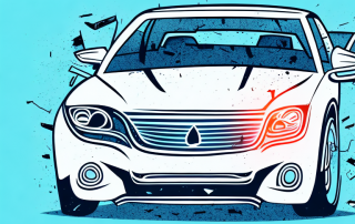 A damaged car with a safety shield symbol