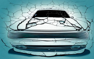 A car with visible damages like a broken windshield