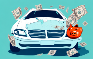 A crashed car with a broken piggy bank to symbolize financial total loss