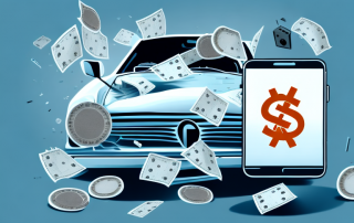 A crashed car with a calculator and euro symbols floating around it