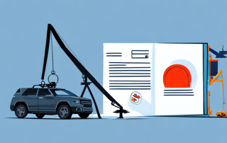 A car being lifted by a crane with a shadowy figure lurking in the background