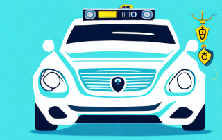 A secured car surrounded by various symbolic protective elements like shield