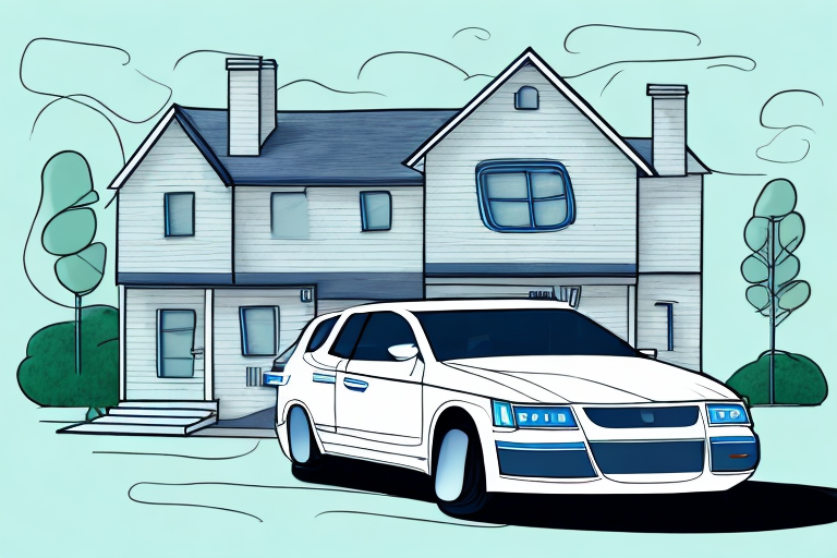 A car with a lease agreement on the side transitioning into a car with a house in the background