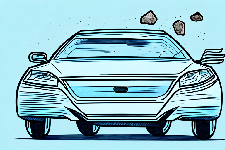 A car with a cracked windshield due to a falling stone