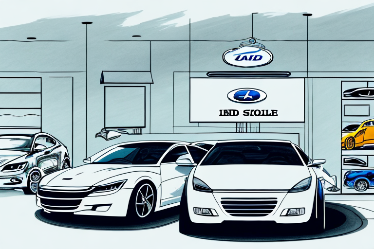 A car dealership with a variety of cars for sale
