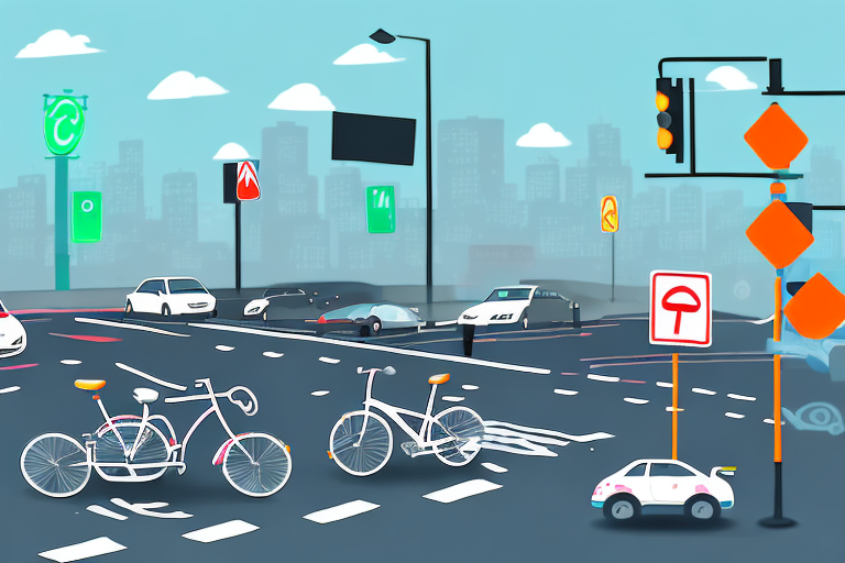 A bicycle and a car involved in a collision at a crossroad