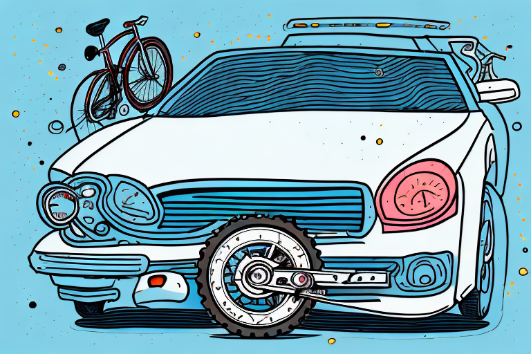 A bicycle and a car involved in a minor collision on a city street