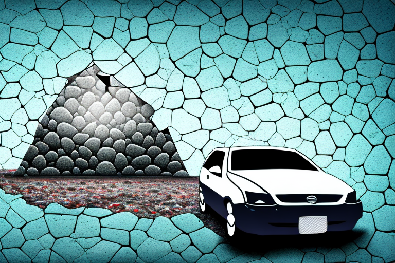 A car on a rocky road with a shattered windshield