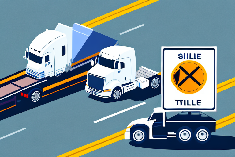 A highway scene where a car with a trailer and a truck are driving side by side