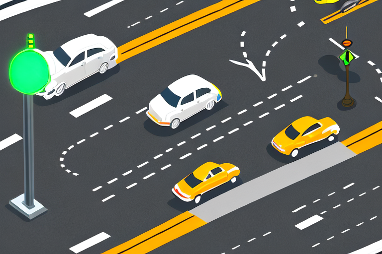 A bicycle and a car at a crossroad with traffic lights