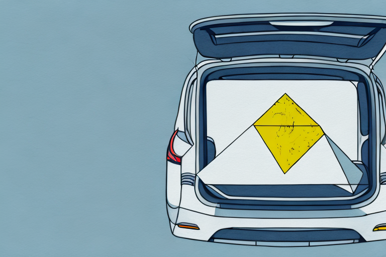 An open car trunk with a warning triangle neatly stored inside