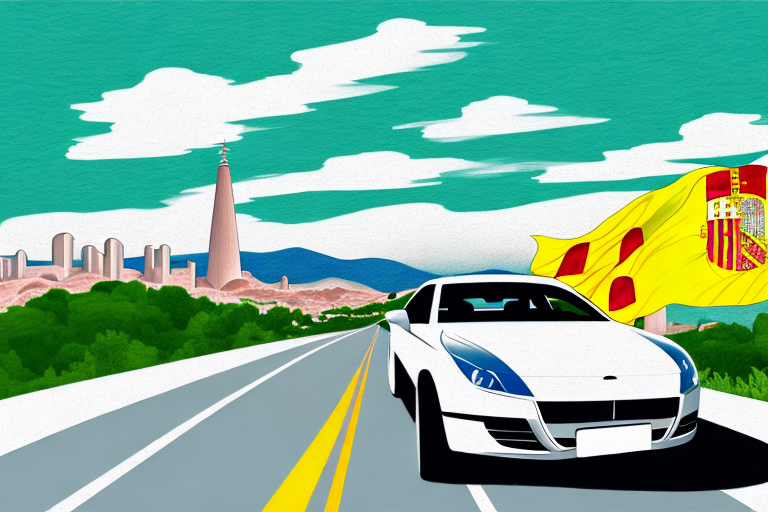 A car speeding along a scenic spanish highway