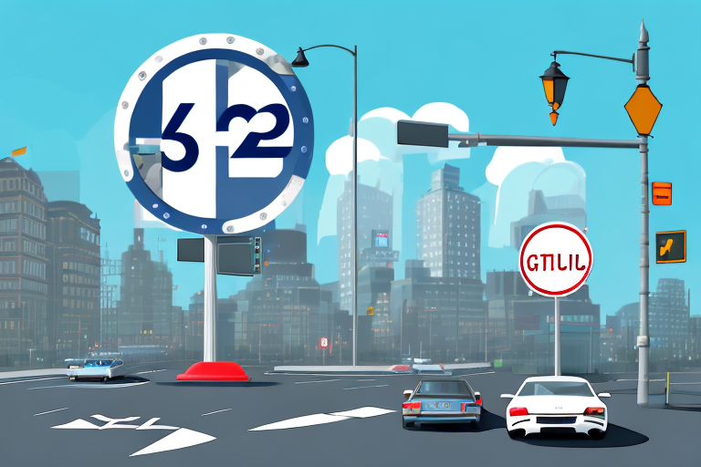 The german traffic sign 314 (a circular sign with a blue background and a white car symbol) placed on a busy street with various vehicles