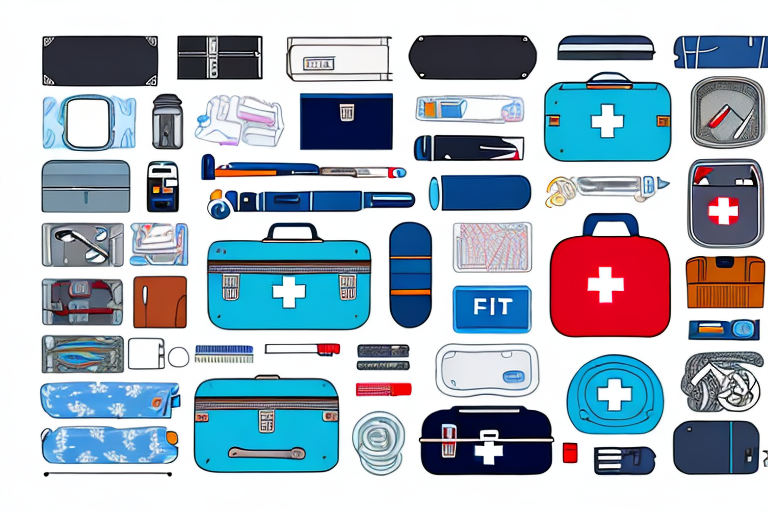 An open car trunk filled with essential items like a first aid kit
