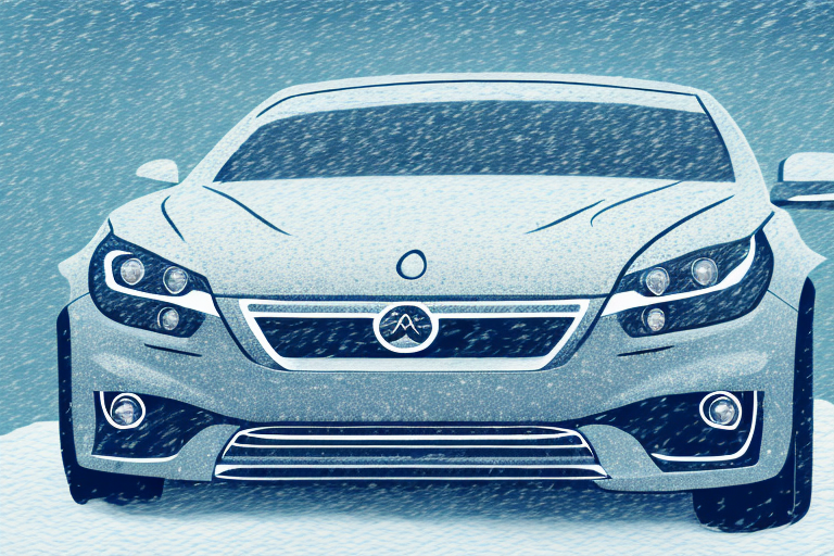 A car equipped with all-season tires driving through an austrian winter landscape