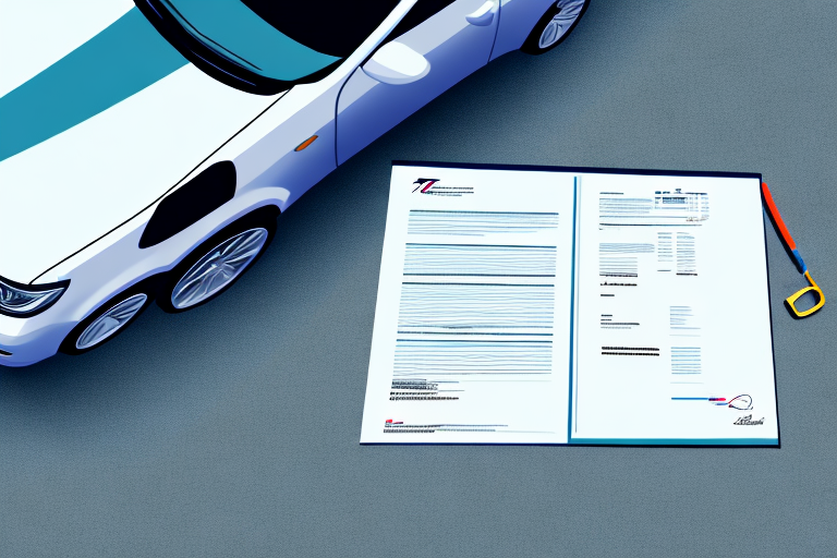 A car registration document (zulassungsbescheinigung teil 2) prominently displayed next to a newly registered car