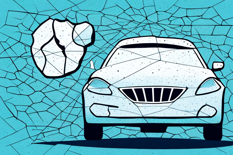 A car with a cracked windshield due to a stone impact